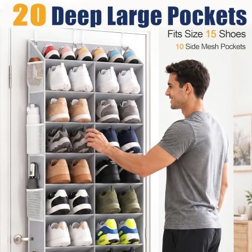 20-30 Pairs Over the Door Shoe Organizer with Side Mesh Pockets