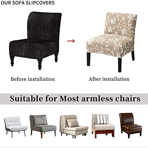 Eco-Ancheng Armless Chair Slipcover Removable Armless Accent Chairs Covers Washable Armless Slipper Chair Slipcover Printed Armless Chair Furniture Protector Covers for Living Dining Room Hotel