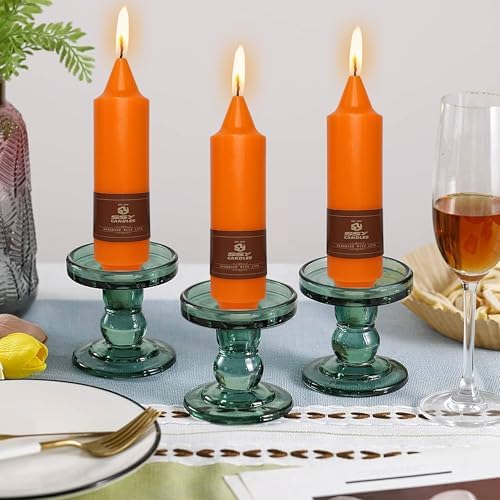 NJAO HOO Halloween Candlesticks Orange Short Taper Candle 5 Inch Unscented Dripless Tapered Candle Set for Home Dinner Fall Decor Party, 4 Pack