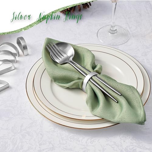 APTWOW Silver Napkin Rings Set of 6, Thanksgiving Christmas Table Decor