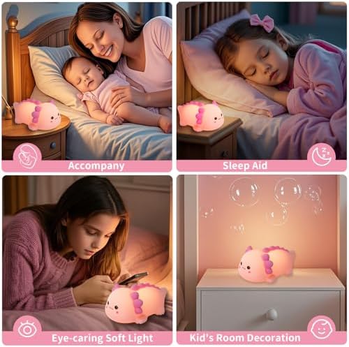 Axolotl Silicone Nursery Night Light, Dimmable LED Night Lamp with Timer,Cute Squishy Animal Rechargeable Lamp with Touch Sensor Gifts for Kids Girls&Baby Room Decor (Axolotl B)