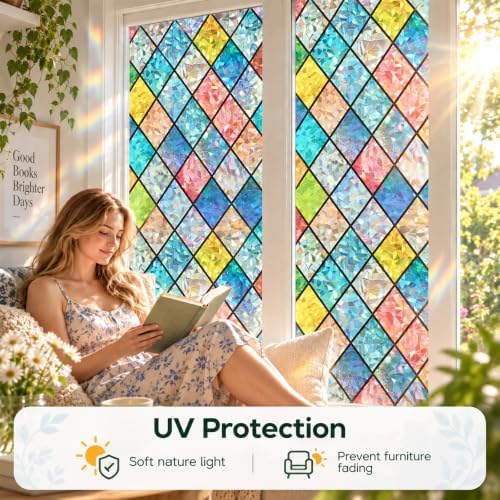 Stained Glass Window Privacy Film, Static Cling, 17.5" x 118.1"