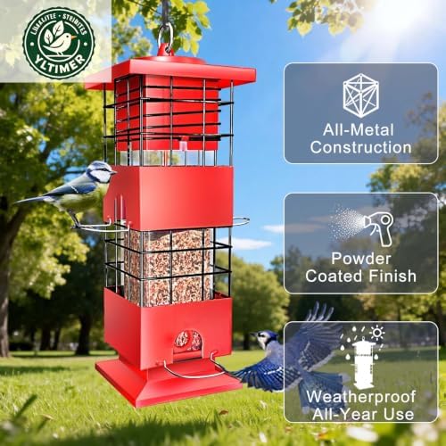 Squirrel Proof Bird Feeder,3.5Lb,4 Ports,Weight Activated,Easy Refill