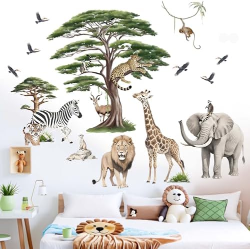 Woodland Animal Wall Decals for Baby: Safari Theme Peel and Stick Vinyl Wall Stickers for Kids Room Children Ages 0-12 Years