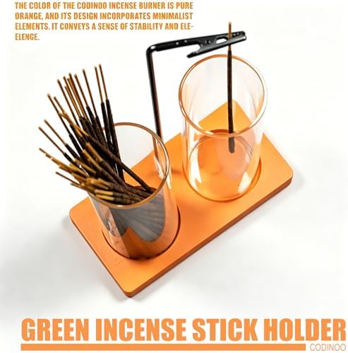 2 in 1 Incense Holder for Sticks Incense Burner Holder with Storage,Glass Upside Down Incense Holder for Sticks with Glass Ash Catcher for Meditation Yoga Spa Room Home Decor[2 Long Orange]