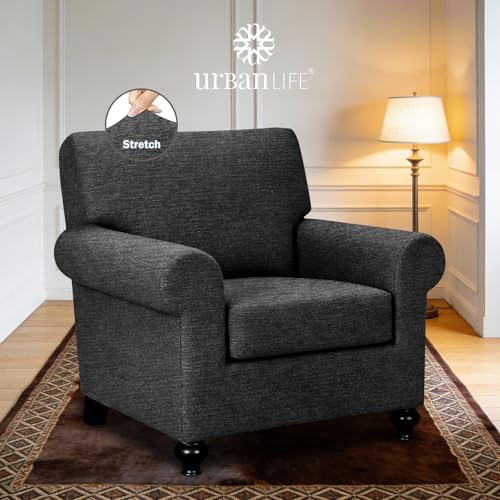 URBANLIFE 2-Piece Stretch Sofa Covers for 1 Cushion Couch, Black