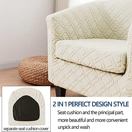 MIFXIN 2 Piece Stretch Jacquard Tub Chair Cover with Cushion Cover Soft Removable Club Chair Slipcovers Armchair Sofa Couch Furniture Protector for Living Room Counter Bar Cafe (Beige)