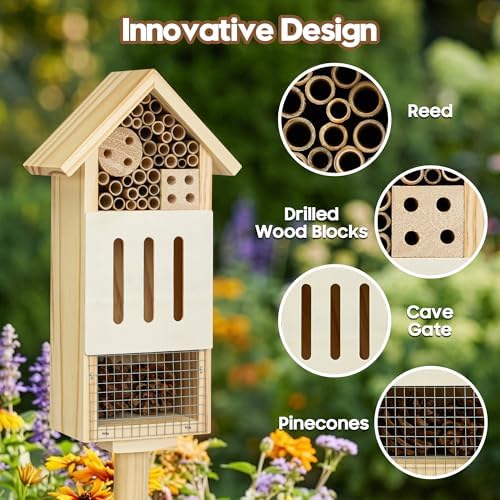 UUMENHA Bee House Bug Hotel & Butterfly House with Stake,Ladybug Hotel