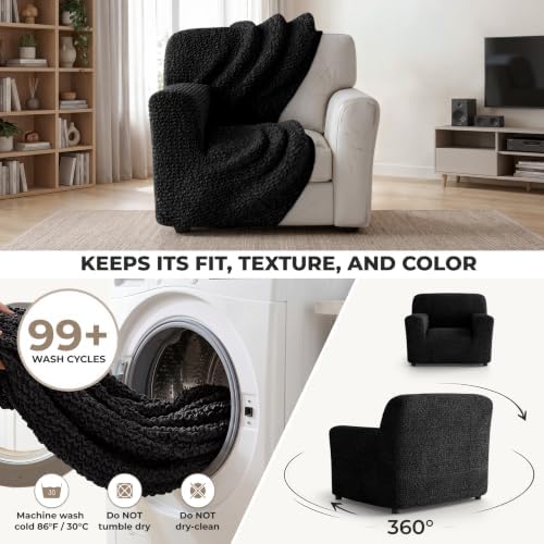PAULATO Premium Stretch Couch Covers for Sofa - Sofa Chair Cover Washable, Dogs & Pets Friendly - Elastic Polyester Loveseat Slipcovers - Non-Slip Love Seat Couch Covers - Black (21"-39" Wide)