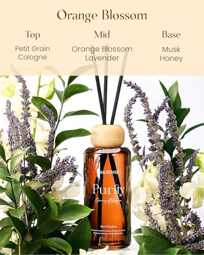 M&SENSE Reed Diffuser Set, Orange Blossom, 6.3 oz Natural Essential Oil