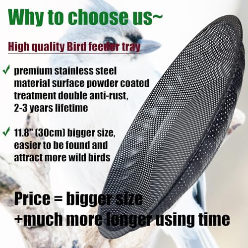 CQAIRIOU Premium Hanging Bird Feeder Tray,Size 11.8” Large Platform Bird Feeder Stainless Steel Mesh Tray,Wild Bird Feeder for Outside Hanging Seed Platform