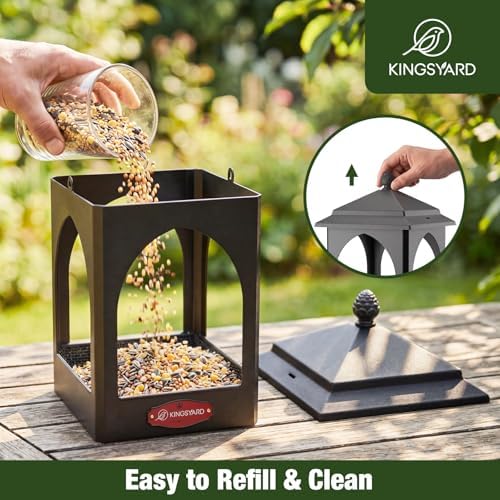 Kingsyard Hanging Platform Bird Feeder for Outdoors, Rain-Resistant Roof