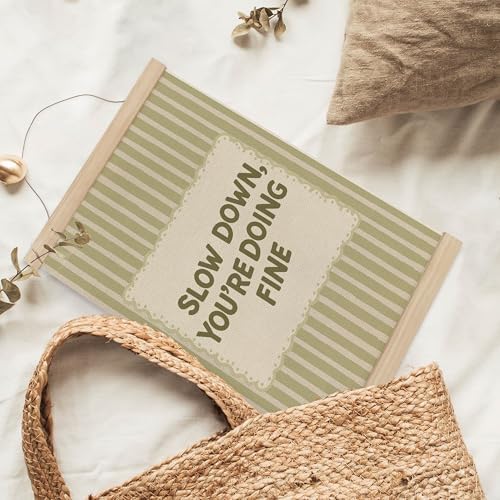 MAQIKA Inspirational Poster Framed with Wood Hanger, Motivational Hanging Wall Decor, Slow Down You're Doing Fine Striped Canvas Wall Art Paints for Home Bedroom Classroom Office, 12x16 Inch
