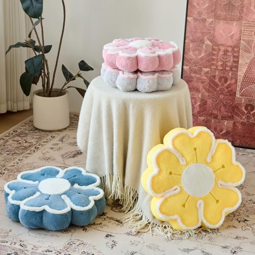 Flower Shaped Decorative Throw Pillow Cushion for Bed Couch, Cute Flower Plush Throw Pillows Home Decor Floor Pillow Seating Cushions (Grey Blue, 13.7 Inches)