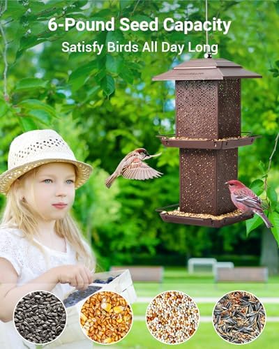 HouseSapp Bird Feeders for Outdoors Hanging - 6lb Large Capacity Metal Double Tier Bird Feeder,Chew-Proof, Weather and Water Resistant Wild Bird Feeders, Outside and Garden Decoration