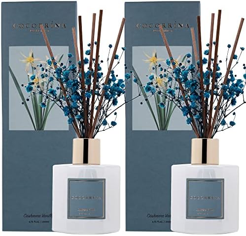Cocorrína Premium Reed Diffuser Set with Preserved Baby's Breath & Cotton Stick Cashmere Vanilla 2 Packs, 6.7oz Scent Fragrance Oil Diffuser for Bedroom Bathroom Home Décor