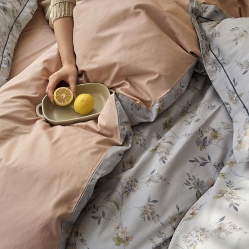 AOJIM Floral Print Duvet Cover Twin, 3-Piece Soft 100% Cotton Vintage Bedding Set - Colorful Floral & Butterfly Pattern Comforter Cover with Zipper Closure and 2 Matching Pillowcases for Room Decor