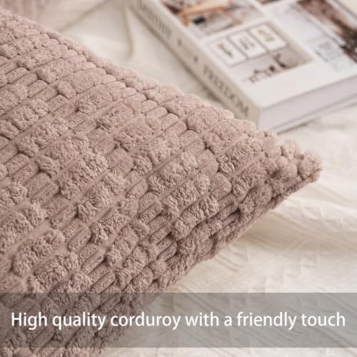 Pack of 2 Corduroy Decorative Throw Pillow Covers 12x20 Inch, Light Brown