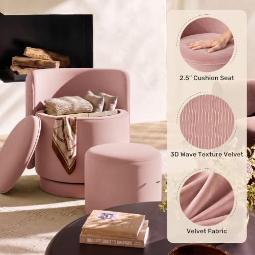 Velvet Vanity Chair with Storage 360° Swivel Accent Stool FootRest