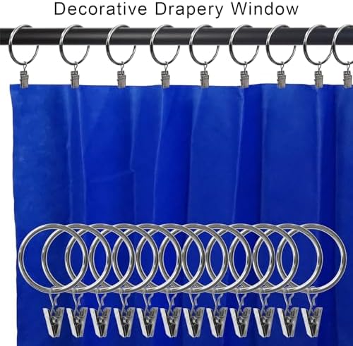 100 Pack Metal Curtain Rings with Clips, 1.5 in ID, Silver