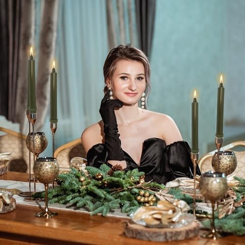 NJAO HOO Olive Green Taper Candle 8 Inch Christmas Candlesticks Unscented Dripless Handmade Candles for Home Decor Dinner New Year Party, 4 Pack