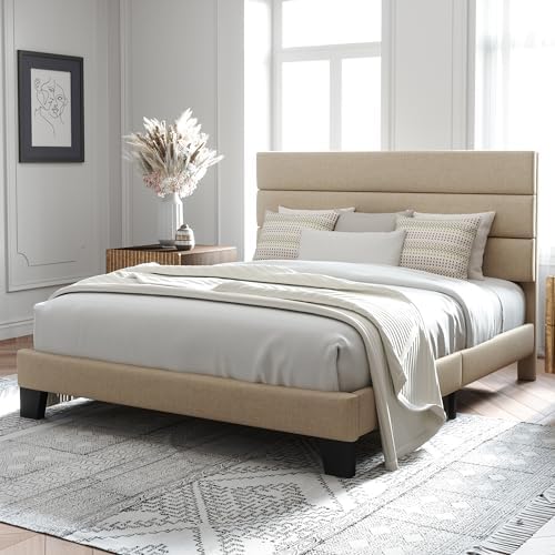 Allewie Full Size Platform Bed Frame with Fabric Upholstered Headboard