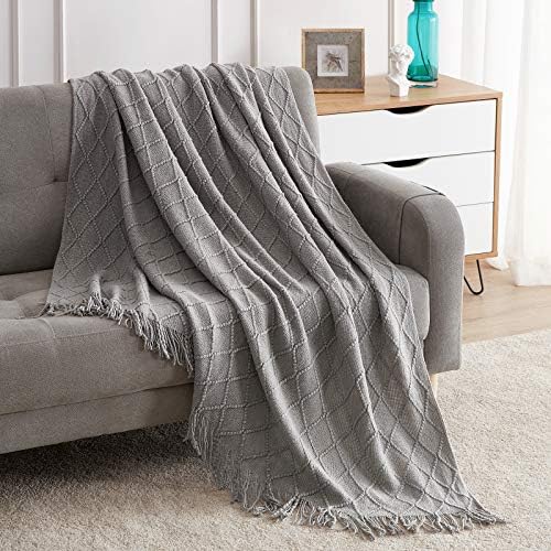 BOURINA Light Grey Throw Blanket 50x60 Inch Knitted Soft Throw Sofa Blanket