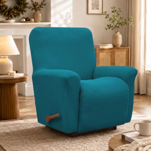 KEKUOU Recliner Chair Covers, 1-Piece Lazy Boy Recliner Covers,Peacock Blue