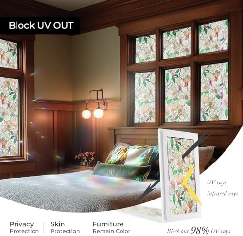 ADD.HERES Rainbow Window Privacy Film, Stained Glass Cling, 17.5" x 78.7"