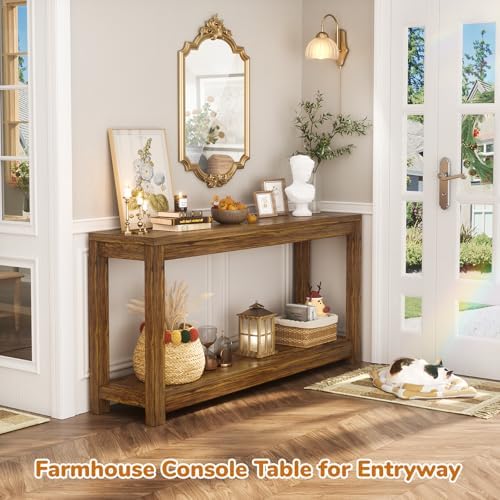 Besiost 47" Farmhouse Wood Entryway Table Narrow Console Table Rustic Brown