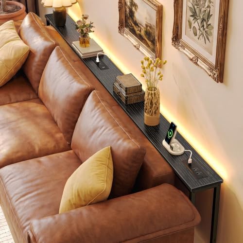 Huuger 102.4 Inch Sofa Table with LED Lights, Skinny Behind Couch Table