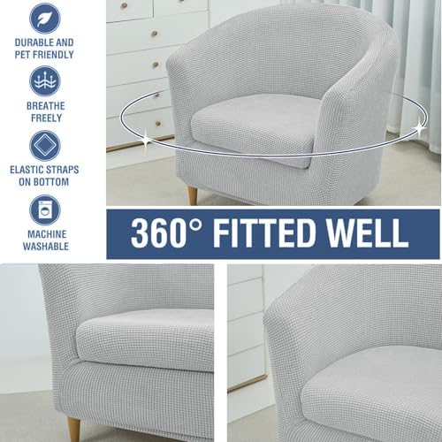 NILUOH Club Chair Slipcover 2-Piece Stretch Barrel Chair Covers Jacquard Tub Chair Slipcovers Soft Armchair Sofa Covers for Living Room