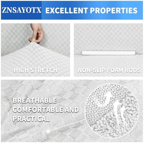 ZNSAYOTX 1 Piece Jacquard Couch Covers for 3 Cushion Couch Living Room High Stretch Sofa Cover Pets Dogs Friendly Anti Slip Thickened Slipcovers Furniture Protector (Large, White)