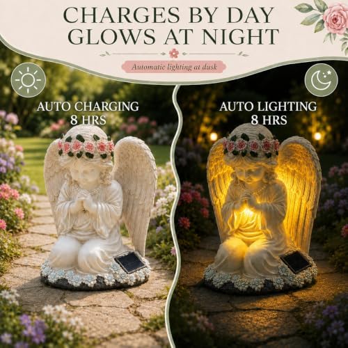 YODY Solar Garden Statues Outdoor Decor Angel with LED Light
