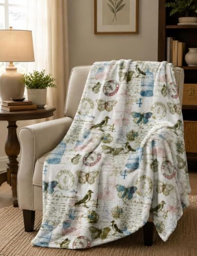 Serafina Home Decorative Fleece Throw Blanket Birds & Butterflies 50x70