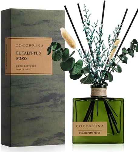 COCORRÍNA Dried Flowers Reed Diffuser, Eucalyptus Moss Scent 6.76 fl oz