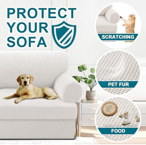 Turquoize T Cushion Chair Slipcover Armchair Slipcover for Living Room Stretch Sofa Couch Cover Soft Armchair Cover Furniture Covers with Individual T Cushion Seat Covers (Chair, Ivory)