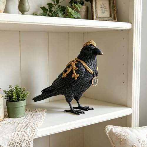 Cynkeyee Gothic Raven Crow Resin Statue - Halloween Decor Figurines 7.5IN