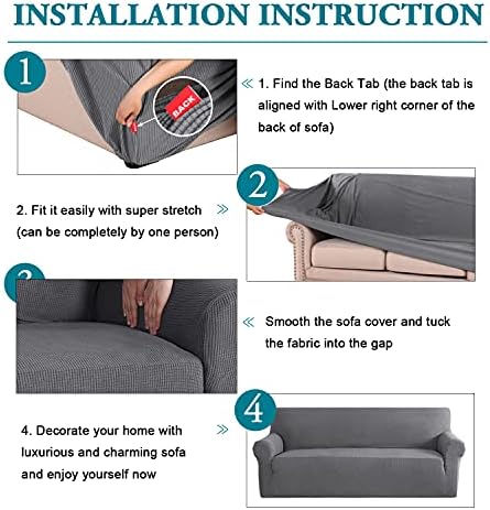 Flamingo P High Stretch Sofa Slipcover Non Slip Loveseat Covers for 2 Cushion Couch Washable Pet Furniture Protector Covers with Elastic Bottom, Thick Jacquard Fabric (Medium, Charcoal Gray)