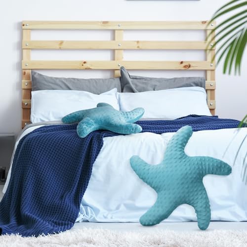 Fumete Starfish Pillow Beach Starfish Shaped Throw Pillows 20'' Stuffed Animal Cute Plush Coastal Decor Ocean Star Pillow Plush Cushion for Bedroom Living Room Sofa Couch(Green,2 Pcs)