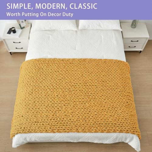 Bigacogo Chunky Knit Throw Blanket for Couch, 40x80 inches, Mustard Yellow