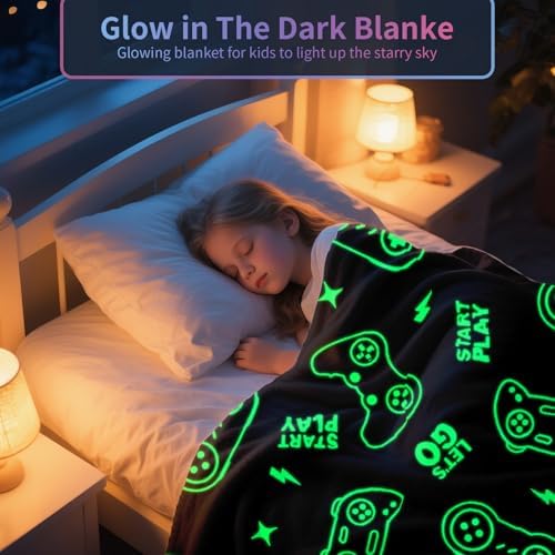 Gaming Blanket for Boys, Glow in The Dark Gamer Blankets, Gaming Gifts for Men, Cool Gamer Gifts for Teenage Boys, Birthday 50"x 60"