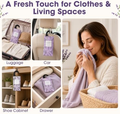 Large 12 Packs Lavender Hanging Scented Sachets Long-Lasting Closet Deodorizer Air Freshener Fabric Refresher Odor Eliminator for Drawer Home Fragrance Gift Set