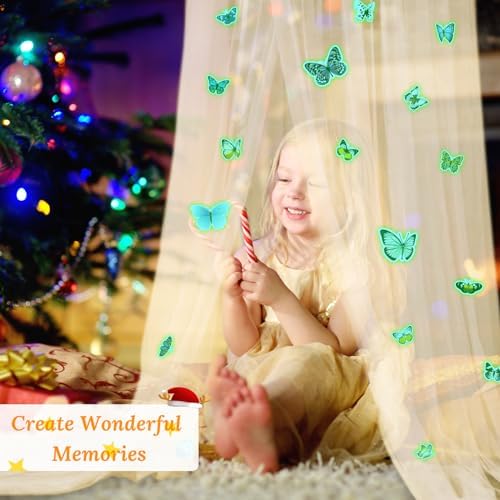 South to East Beige Bed Canopy for Girls with Glowing Butterfly, Girl Gift