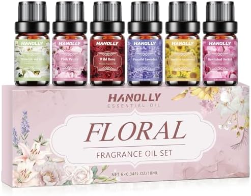 Floral Essential Oils Set - 6 Premium Fragrance Oil for Diffusers, Candle Making, Humidifier - Pink Peony, Wild Rose, Lavender, Sunflower Sandalwood, Bewitched Orchid, White Lily Aromatherapy Oil