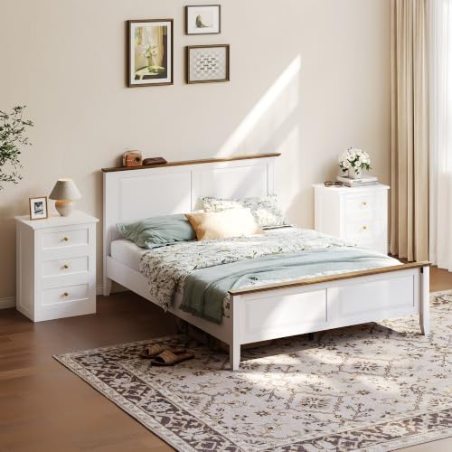 wanan Nightstands Set of 2 with Hidden Drawer, White and Gold