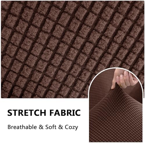 3 Piece Stretch Matching Chair and Ottoman Slipcover Set, Jacquard Arm Chair/Ottoman/Fitted Seat Covers, Non-Slip Accent Armchair and Foot Stool Slip Cover (Brown,3 Pieces Set)