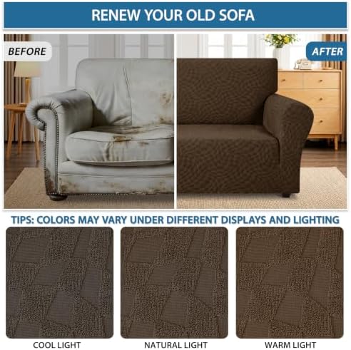 ZNSAYOTX 1 Piece Stretch Loveseat Covers for 2 Cushion Couch (55"-71"), New Plaid Couch Cover with Non-Slip Buckle for Dog Pets, Soft Cozy Washable Sofa Slipcover Form Fit Protector, Coffee