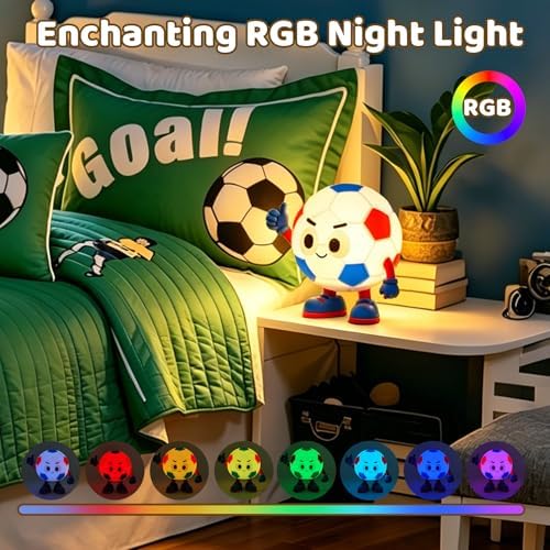 Amaredom Soccer Night Light for Kids, Cute Soccer Lamp - Blue & Red