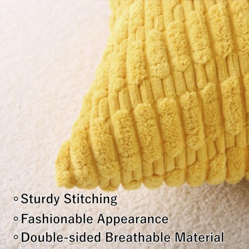 2 Pack Corduroy Decorative Throw Pillow with Inserts, 18x18 Inch Soft Boho Throw Pillow, Square Striped Throw Pillows for Couch, Bed, Sofa Decor